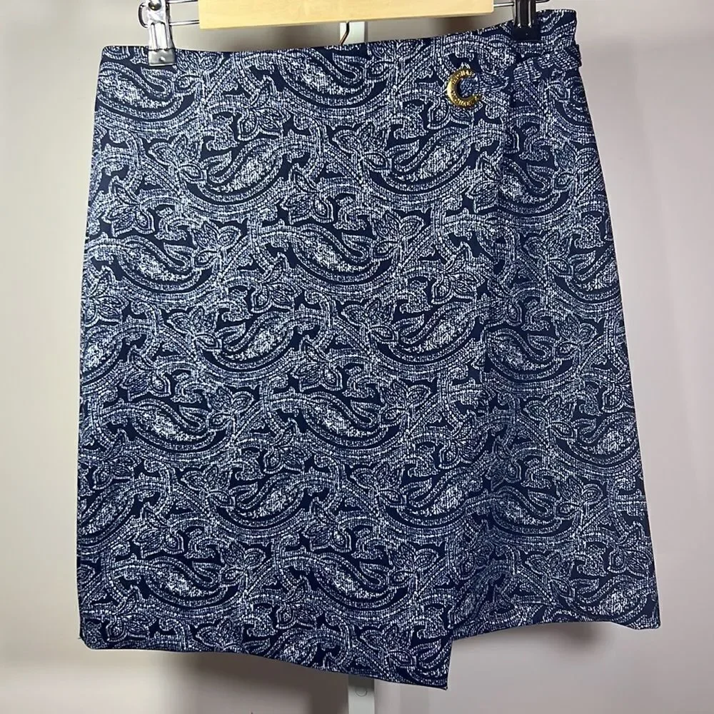 MICHAEL MICHAEL KORS Women’s Faux Wrap Paisley Print Skirt Blue/White Small